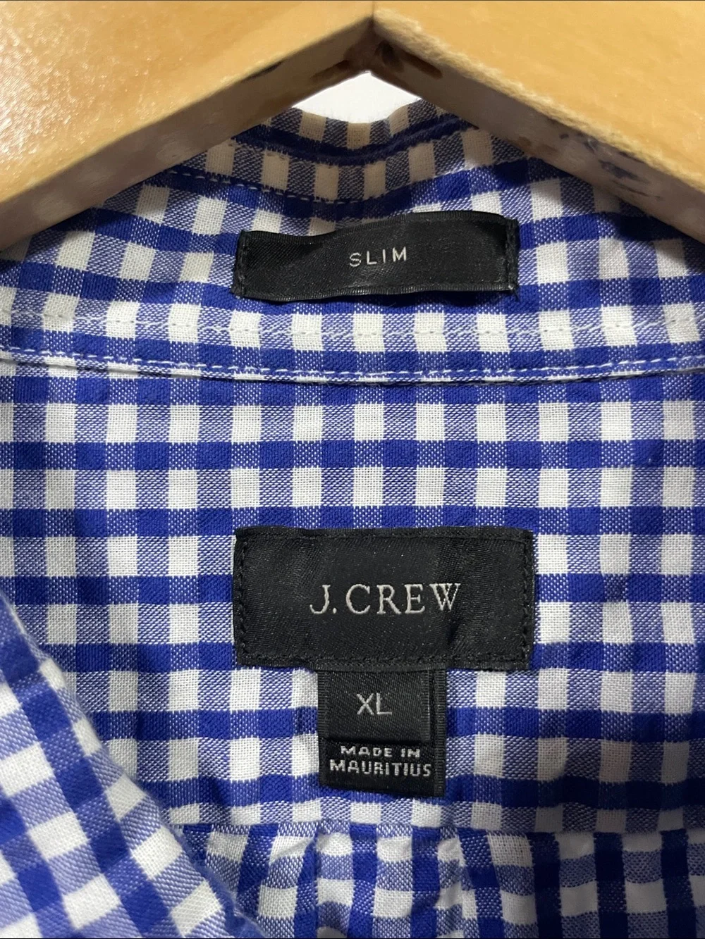 J. Crew Men's Navy and White Gingham Button-Down Shirt